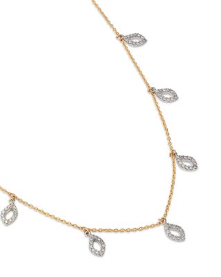 Diamond Droplet Station Necklace in 14K White & Yellow Gold, 0.82 tcw
