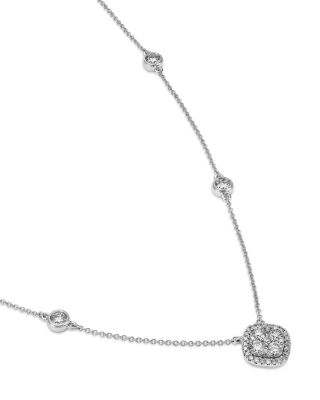 Diamond Halo Cluster Pendant Necklace in 14K White Gold, 1.0 tcw