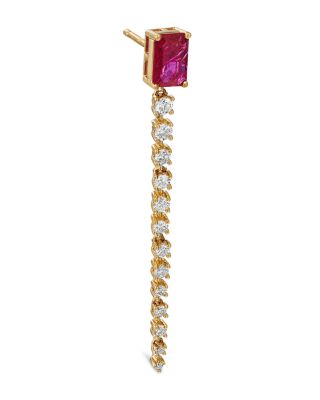 Ruby & Diamond Linear Drop Earrings in 14K Yellow Gold