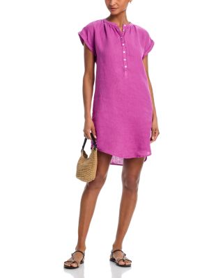Linen Cap Sleeve Henley Mini Dress
