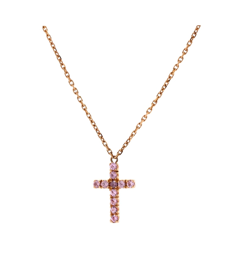 Pre-owned Pre-owned Cartier Cartier Cross Pendant Necklace 18k Rose Gold With Pink Sapphires