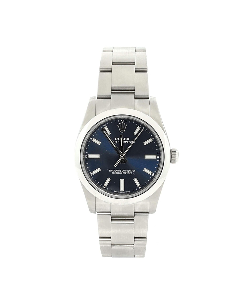 Pre-owned Rolex Rolex Oyster Perpetual Automatic Watch In Stainless Steel 34mm In Dial Color: Blue