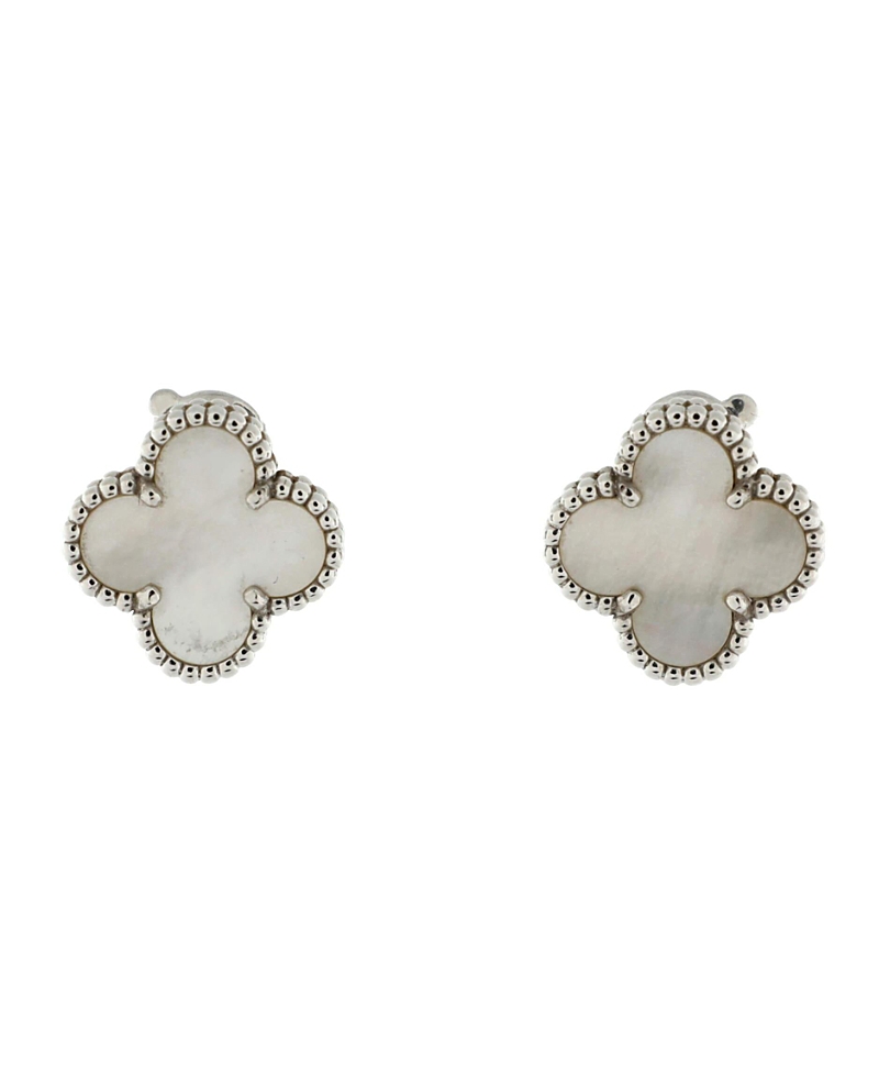 Pre-owned Pre-owned Van Cleef & Arpels Van Cleef & Arpels Vintage Alhambra Earrings 18k White Gold And Mother Of Pearl