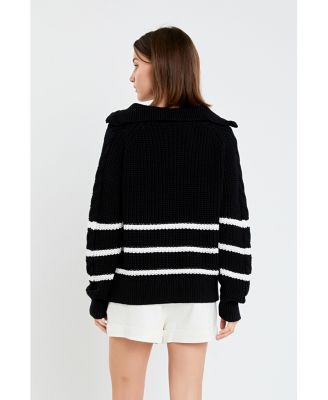Women's Stripe Zip up Sweater