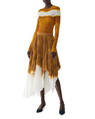 Painted Stripe Pleated Asymmetrical Skirt