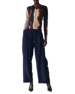 Burned Striped Wool Crewneck Cardigan Sweater 