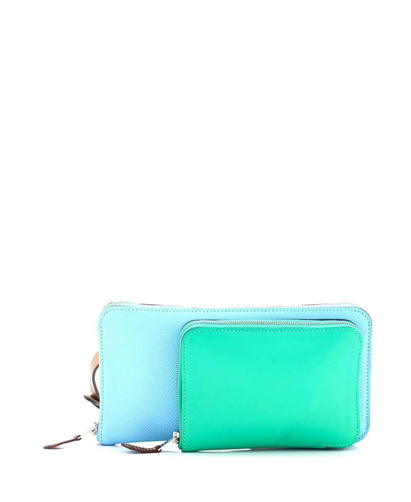 Pre-owned Pre-owned Hermes Hermes Nouveau To Go Wallet Epsom With Swift In Multicolor/ Blue/ Green/