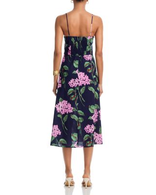 Linen Floral Square Neck Midi Dress - Exclusive