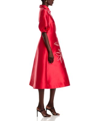 Gazar Border Print Puff-Sleeve Dress