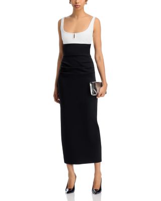 Color Blocked Square Neck Midi Dress