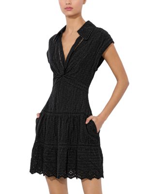 Mila Eyelet Deep V Neck Dress