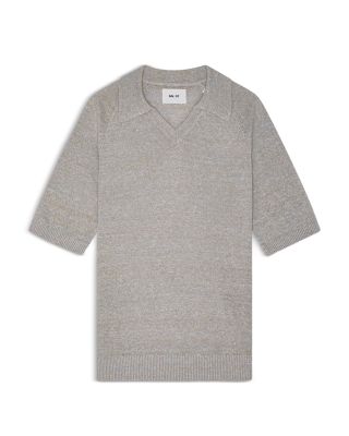 Cale 6565 Regular Fit V Neck Polo Short Sleeve Linen Sweater 