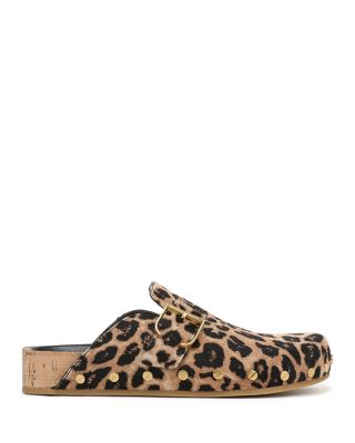 Women's Fern Leopard Print Calf Hair Studded Clogs