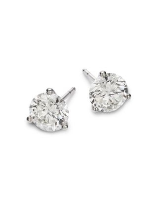 Luxe Collection Diamond Three Prong Stud Earrings in 14K White Gold, 4.0 tcw