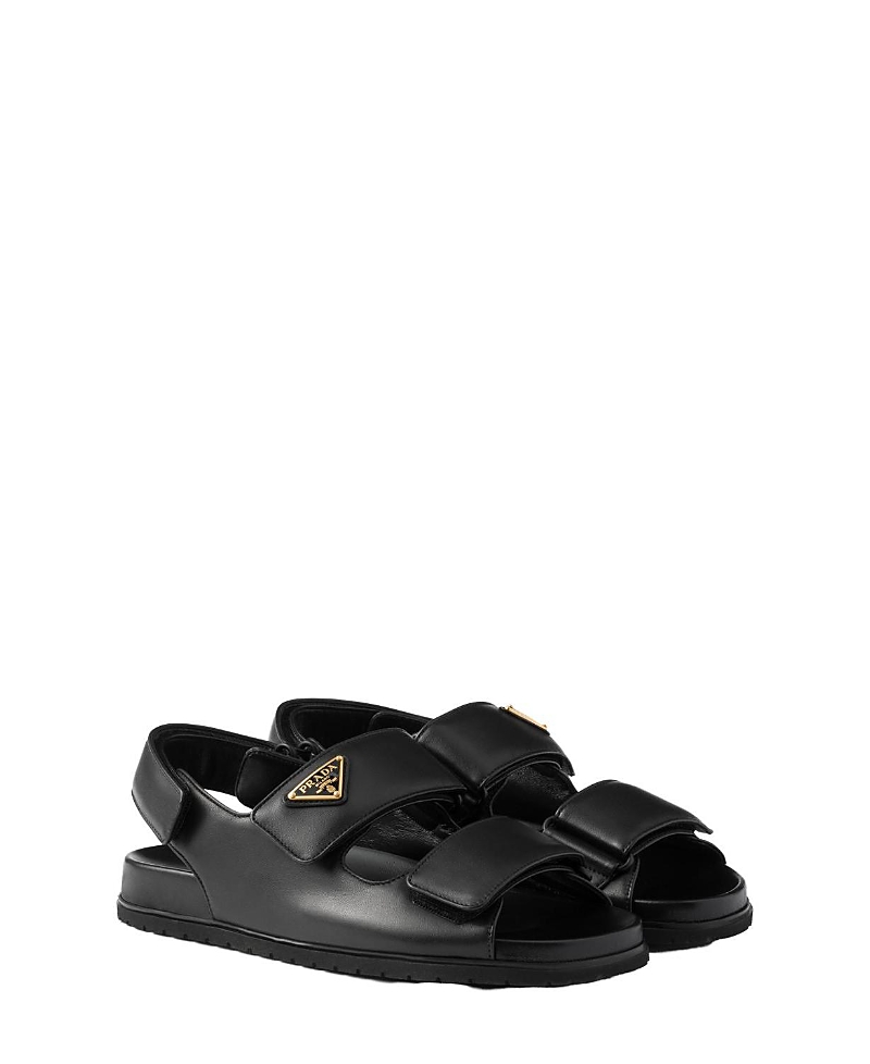 Prada Open-toe Black Lamb Leather Sandals With Adjustable Straps In Black