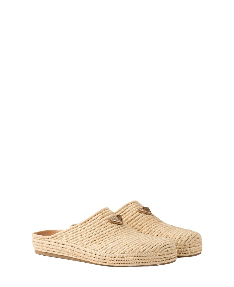 Prada Raffia Mules In Neutral