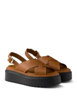 Prada Women's Leather Crisscross Sandals | Bloomingdale's Shoes