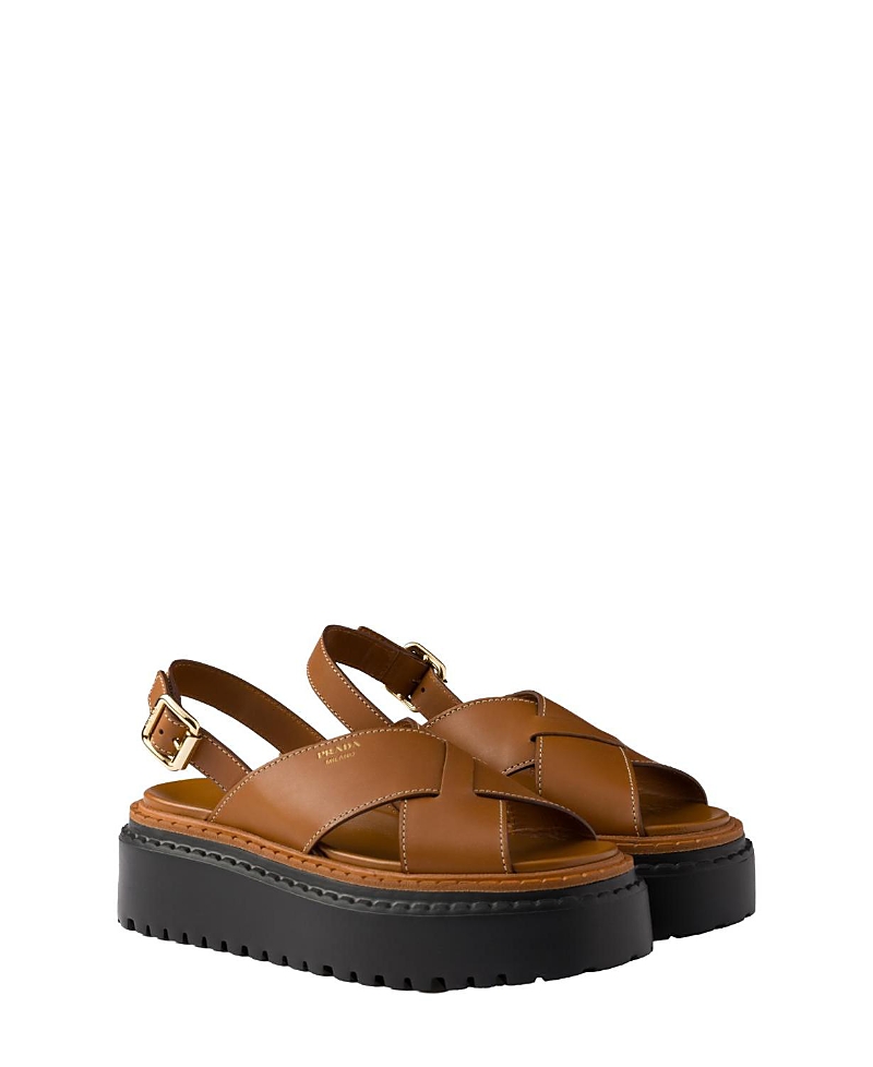 Prada Leather Criss-cross Sandals In Leather