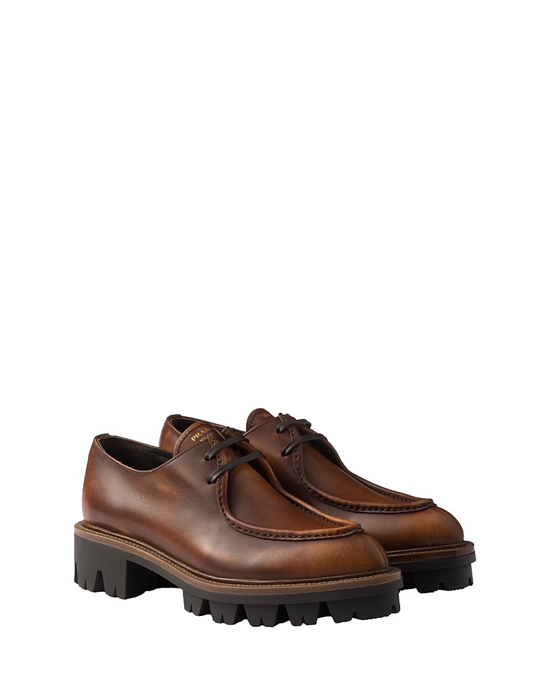Prada Chunky-sole Lace-up Oxford Shoes In Brown