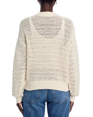 Open Knit Bomber Crewneck Cardigan Sweater