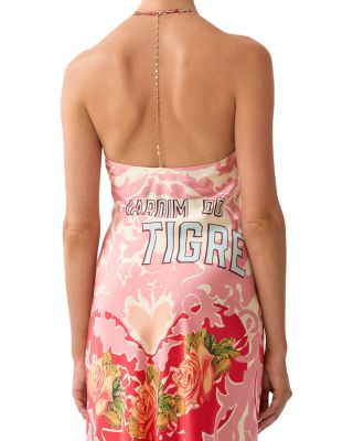 Silk Chain Detail Printed Slip Dress