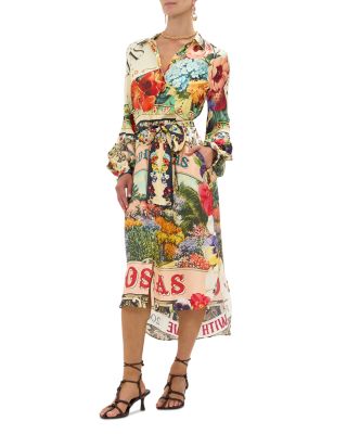 Silk Printed High Low Midi Shirtdress
