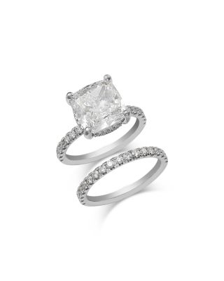 Certified Lab Grown Cushion Cut Diamond Bridal Set with Engagement Ring and Wedding Band in 18K White Gold, 7.2 tcw