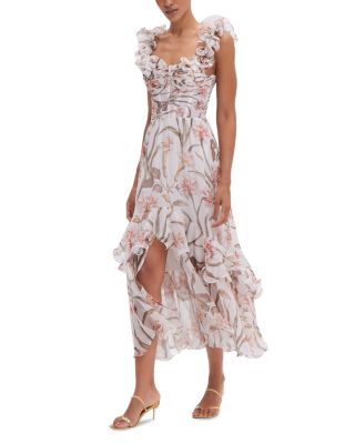 Botanic Flutter Sleeve Hi Low Maxi Dress