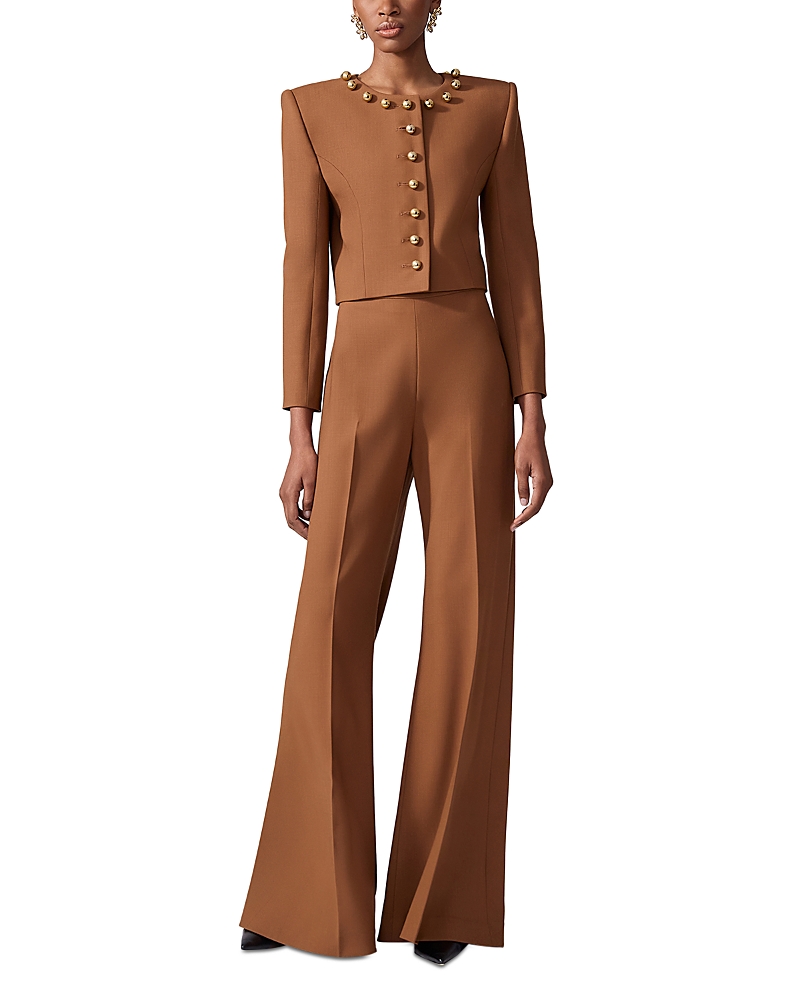 Carolina Herrera Collarless Cropped Jacket In Brown