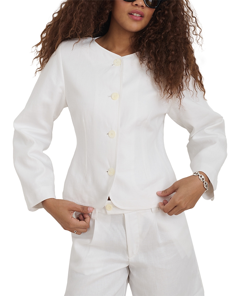 Alex Mill Luna Collarless Linen Jacket In White