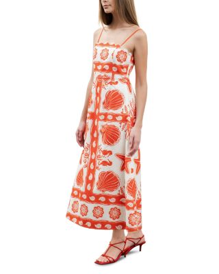 Printed Scallop Neck Midi Dress