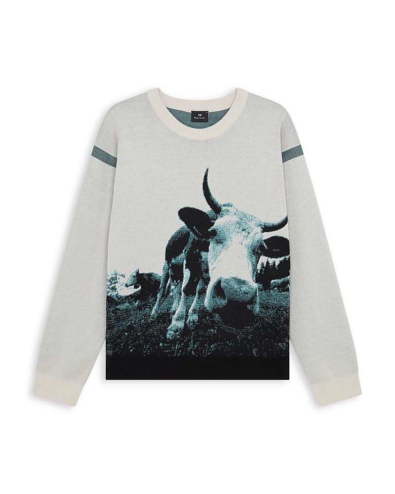 Ps By Paul Smith Cow Jacquard Panelled Sweater In Gray