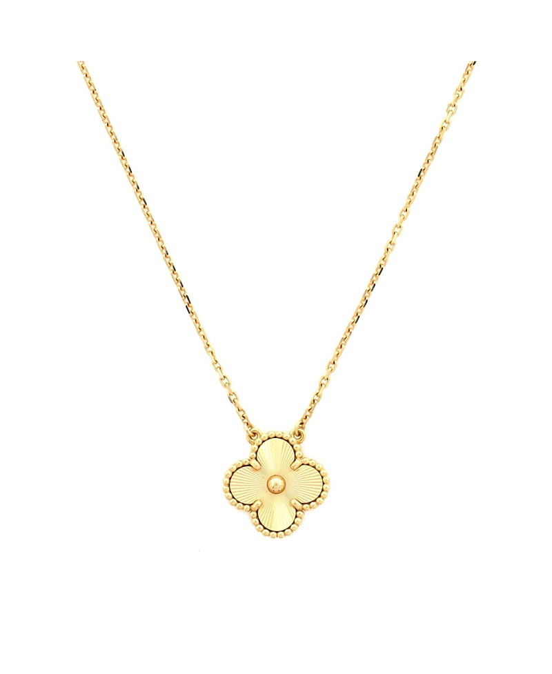 Pre-owned Pre-owned Van Cleef & Arpels Van Cleef & Arpels Vintage Alhambra Pendant Necklace Guilloche 18k Gold