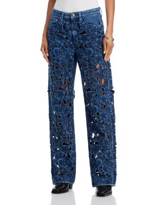 rag & bone - Logan High Rise Wide Leg Floral Cutout Jeans in Hyacinth