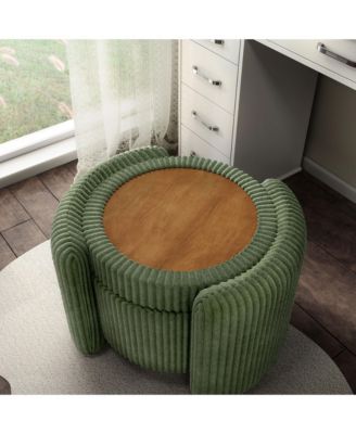 Lyla Chenille Round Storage Ottoman with Reversible Cushion