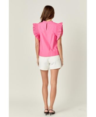  Women's Ruffle Sleeve Poplin Top