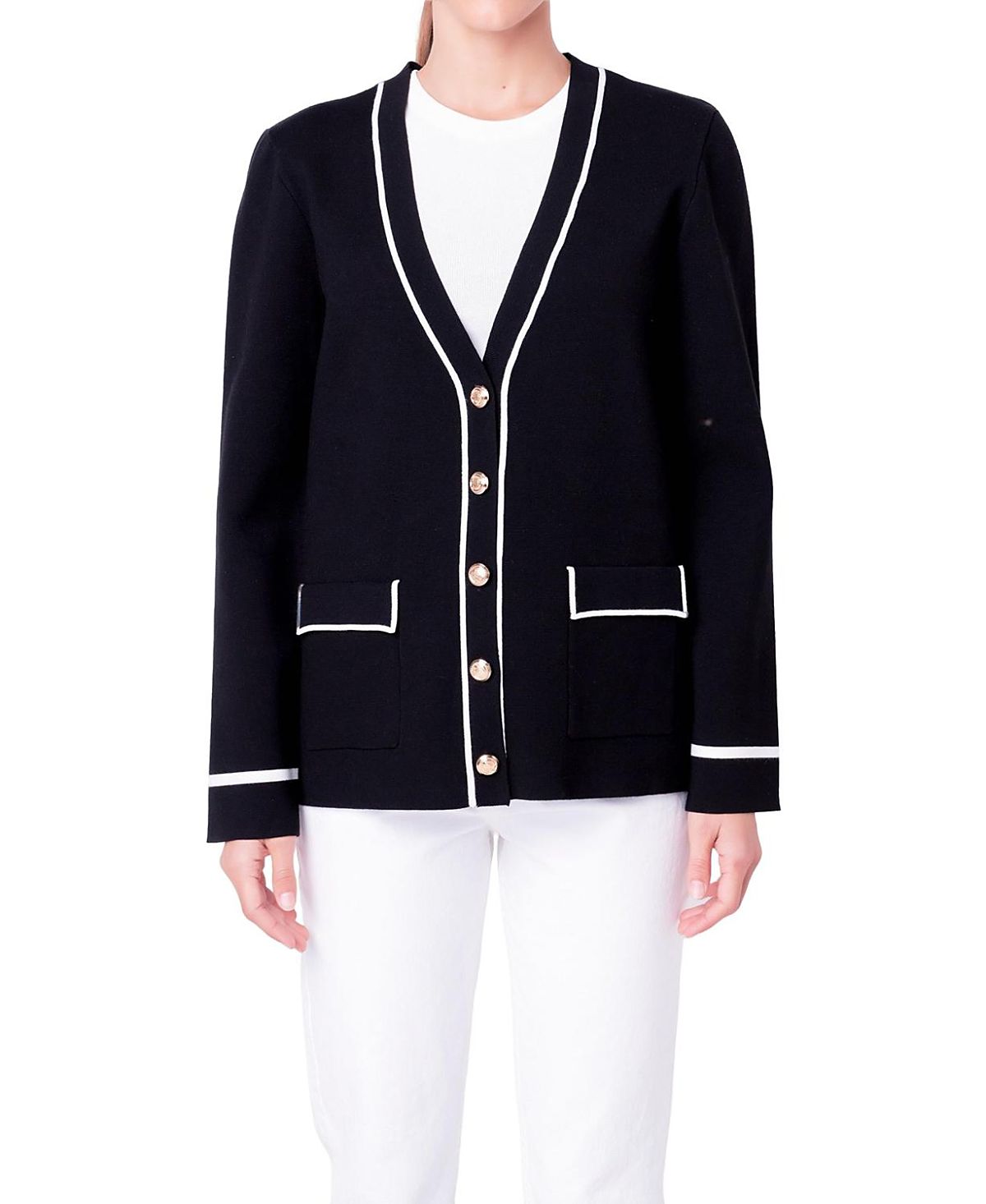 English Factory Women's Knit Contrast Cardigan