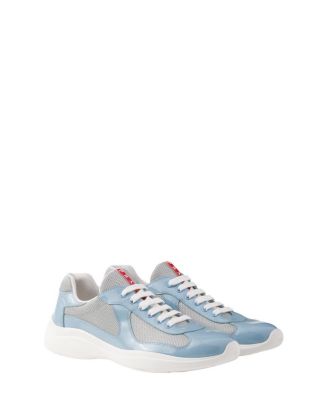Men's Patent Leather and Technical Fabric America's Cup Sneakers in Sky Blue