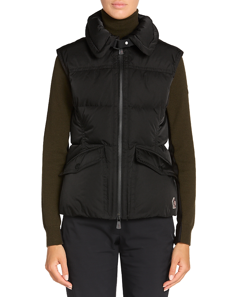Moncler Padded High Collar Vest With Flap Pockets In Black
