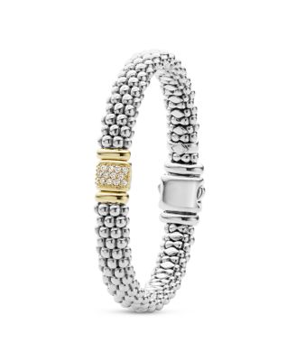 18K Yellow Gold and Sterling Silver Caviar Rope Bracelet with Diamonds