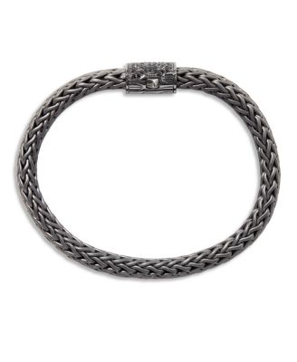  Men's Blackened Sterling Silver Classic Chain Large Flat Link Bracelet with Black Sapphire