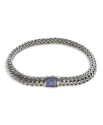 Sterling Silver Classic Chain Black & Blue Sapphire Reversible Bracelet