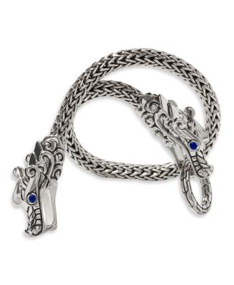 Sterling Silver Legends Naga Blue Sapphire Double Dragon Chain Bracelet