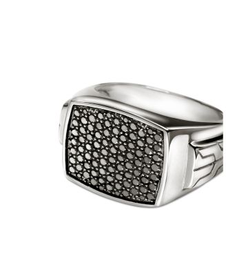 Men's Sterling Silver ID Black Sapphire Pav&eacute; Signet Ring