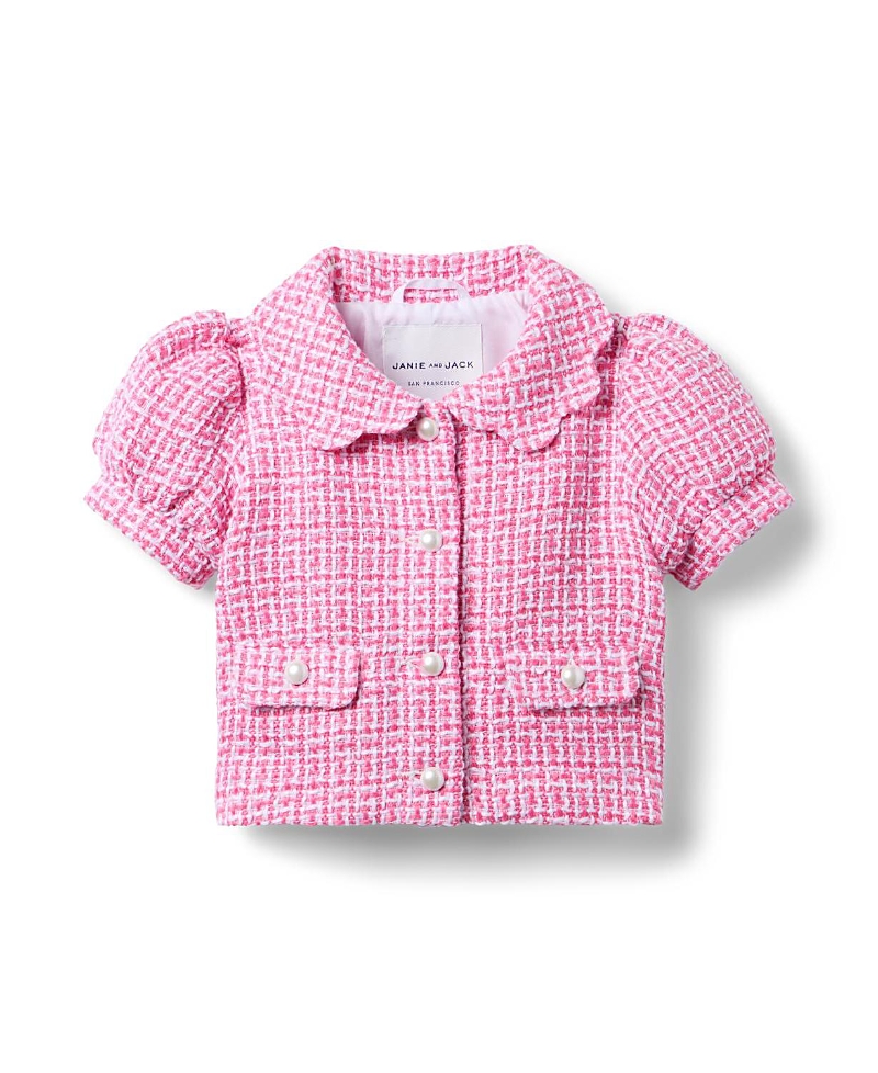 JANIE AND JACK JANIE AND JACK GIRLS' TWEED PUFF SLEEVE JACKET - LITTLE KID, BIG KID