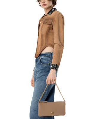 Horizontal Flat Brown Leather Crossbody Bag 