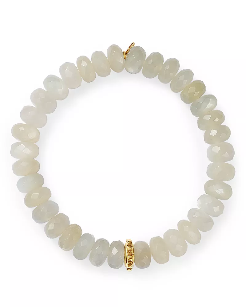 Sydney Evan 14K Yellow Gold Champagne Chalcedony Faceted Rondelle Beaded Stretch Bracelet