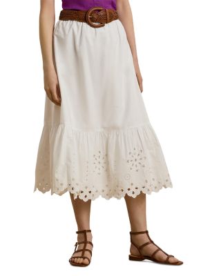 【POLO RALPH LAUREN】Mid Skirts ホワイト Polo Ralph Lauren Linen lace midi skirt Polo Ralph Lauren