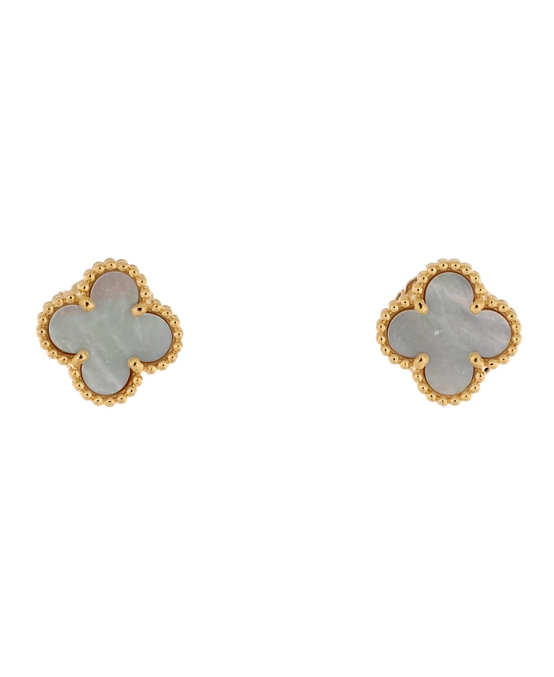 Pre-owned Pre-owned Van Cleef & Arpels Van Cleef & Arpels Sweet Alhambra Stud Earrings 18k Gold And Mother Of Pearl