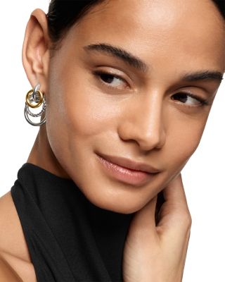 DY Mercer Triple Ring Drop Earrings in Sterling Silver with 18K Yellow Gold, 35.6mm